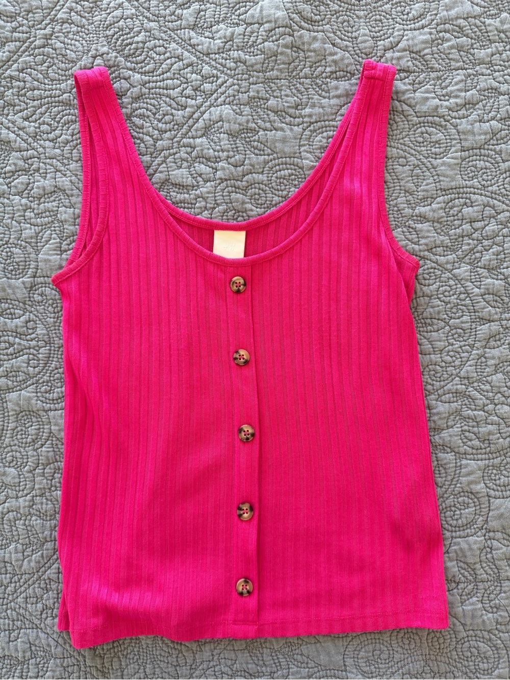 H&M Ribbed Button-Front Tank Top - Hot Pink